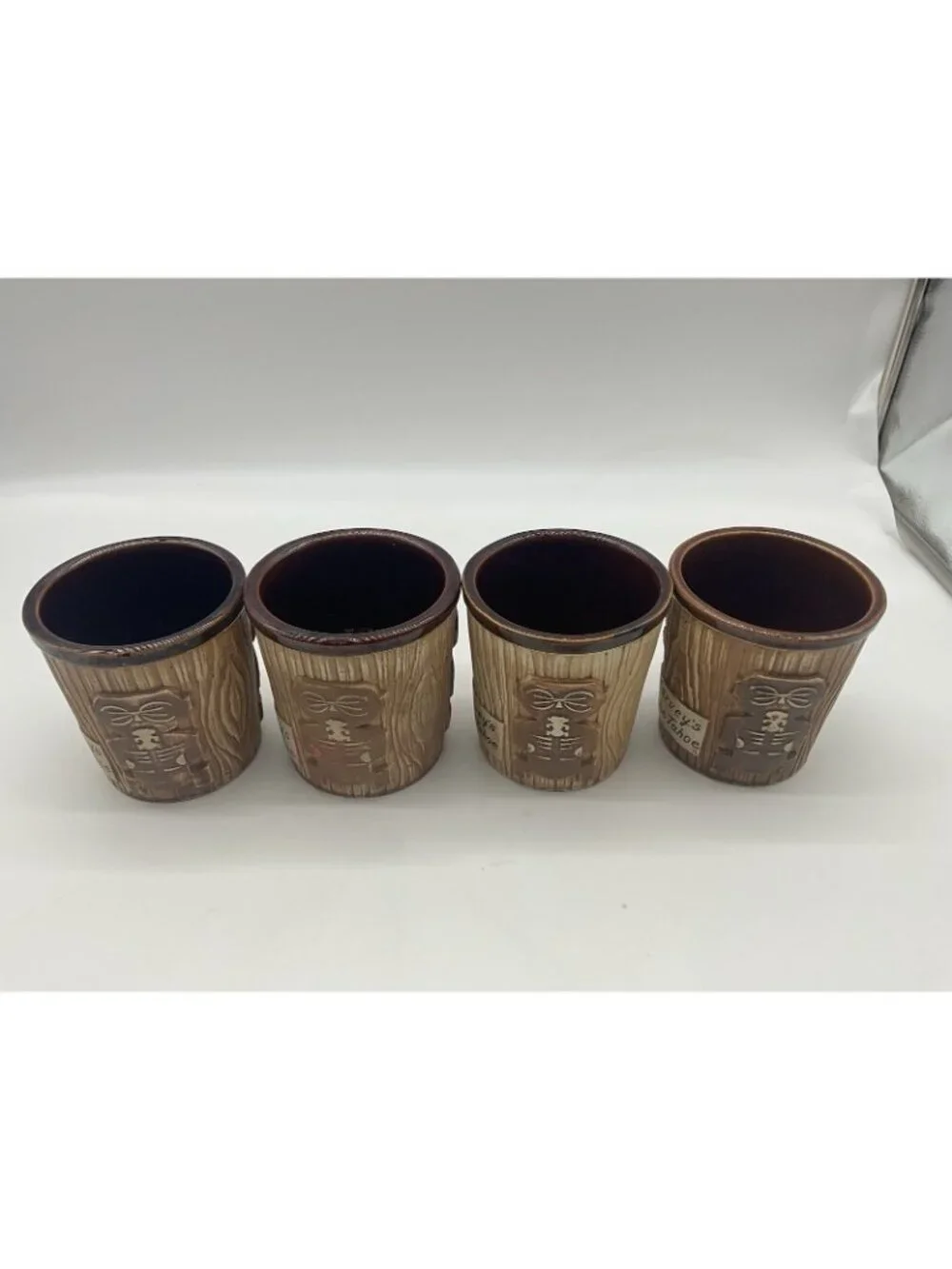 Harveys Lake Tahoe Vintage Tiki Mug Otagiri Brown Bucket Style Set of 4 Barware